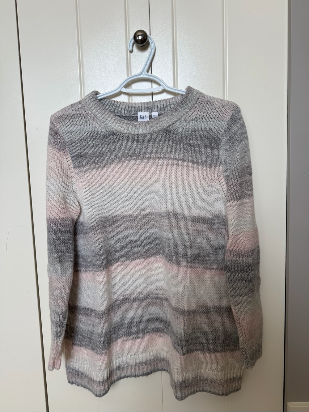 GAP Striped Crewneck Sweater in Pink and Gray